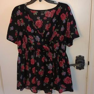 Torrid red Rose and Black Blouse
